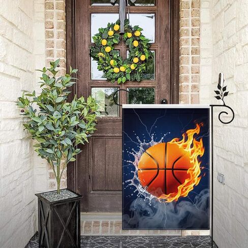 Fire Basketball Garden Flag 12x18 Inch Double Sided – Water Splash & Lightning Outdoor Yard Decoration for Sports Fans， Lawn & Patio in Kuwait