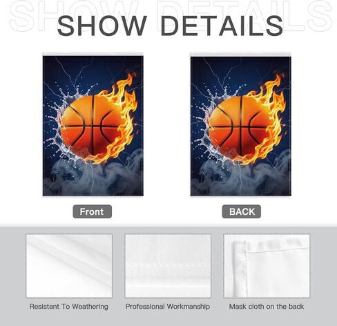 Fire Basketball Garden Flag 12x18 Inch Double Sided – Water Splash & Lightning Outdoor Yard Decoration for Sports Fans， Lawn & Patio in Kuwait