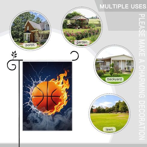 Fire Basketball Garden Flag 12x18 Inch Double Sided – Water Splash & Lightning Outdoor Yard Decoration for Sports Fans， Lawn & Patio in Kuwait