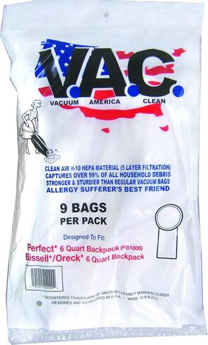 حقيبة ظهر VAC 19 Perfect/Bissell/ORECK سعة 6 لتر H-10 HEPA (عبوة من 9 قطع) in Kuwait