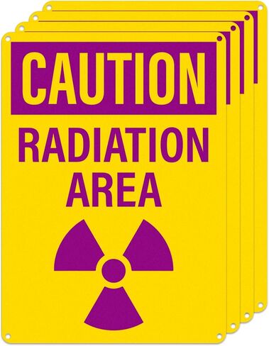 4 عبوات من لافتات منطقة الإشعاع الحذرة مقاس 10 × 7 بوصات من الألومنيوم OSHA | خالية من الصدأ، لافتات أمان للتحذير من الإشعاع الصناعي، مع رمز الإشعاع، للأعمال ومواقع البناء والمستودعات in Kuwait