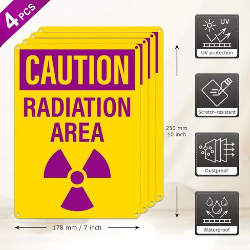 4 عبوات من لافتات منطقة الإشعاع الحذرة مقاس 10 × 7 بوصات من الألومنيوم OSHA | خالية من الصدأ، لافتات أمان للتحذير من الإشعاع الصناعي، مع رمز الإشعاع، للأعمال ومواقع البناء والمستودعات in Kuwait