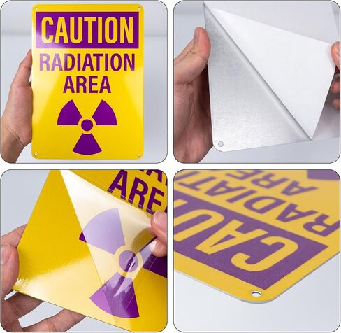 4 عبوات من لافتات منطقة الإشعاع الحذرة مقاس 10 × 7 بوصات من الألومنيوم OSHA | خالية من الصدأ، لافتات أمان للتحذير من الإشعاع الصناعي، مع رمز الإشعاع، للأعمال ومواقع البناء والمستودعات in Kuwait