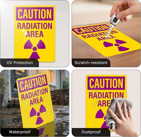 4 عبوات من لافتات منطقة الإشعاع الحذرة مقاس 10 × 7 بوصات من الألومنيوم OSHA | خالية من الصدأ، لافتات أمان للتحذير من الإشعاع الصناعي، مع رمز الإشعاع، للأعمال ومواقع البناء والمستودعات in Kuwait