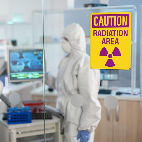 4 عبوات من لافتات منطقة الإشعاع الحذرة مقاس 10 × 7 بوصات من الألومنيوم OSHA | خالية من الصدأ، لافتات أمان للتحذير من الإشعاع الصناعي، مع رمز الإشعاع، للأعمال ومواقع البناء والمستودعات in Kuwait