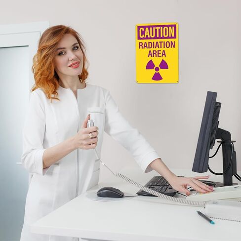 4 عبوات من لافتات منطقة الإشعاع الحذرة مقاس 10 × 7 بوصات من الألومنيوم OSHA | خالية من الصدأ، لافتات أمان للتحذير من الإشعاع الصناعي، مع رمز الإشعاع، للأعمال ومواقع البناء والمستودعات in Kuwait