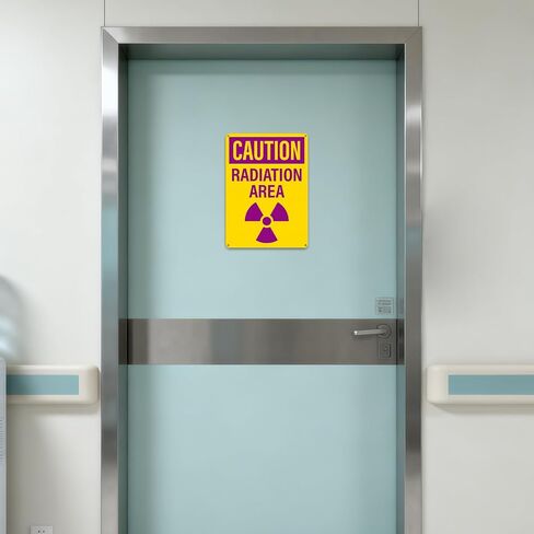 4 عبوات من لافتات منطقة الإشعاع الحذرة مقاس 10 × 7 بوصات من الألومنيوم OSHA | خالية من الصدأ، لافتات أمان للتحذير من الإشعاع الصناعي، مع رمز الإشعاع، للأعمال ومواقع البناء والمستودعات in Kuwait