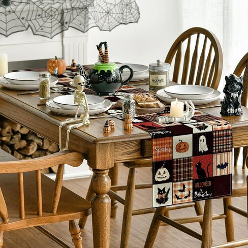 وضع Artoid 210 GSM مفرش طاولة الهالوين مقاس 13 × 72 بوصة ديكور حفلات المنزل | القط الأسود الخفافيش اليقطين مخيف، ديكور طاولة الطعام المطبخ الموسمية in Kuwait