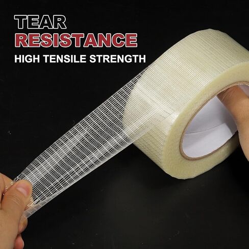 uxcell Filament Strapping Tape, 1 3/16 Inch x 54.7 Yards 5.9 Mil Heavy Duty Fiberglass Mesh Reinforced Packaging Clear Waterproof Adhesive Tape for Packaging, Moving, Home Use in Kuwait