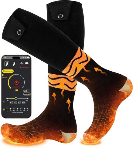Heated Socks for Men Women, with APP Control, Washable Winter Foot Warmer Socks 6000 mAh Rechargeable Electric Socks, for Outdoor Camping, Hunting, Skiing, Hiking, Fishing, Cycling, Work in Kuwait
