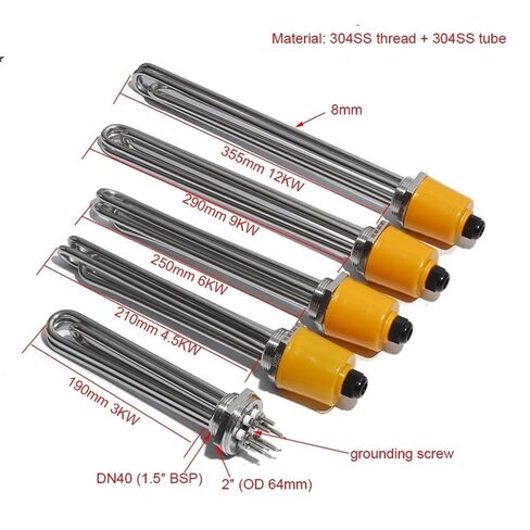 Element Heating 1.5inch Immersion Heater Heating Element for Water Oil All 304SS 380V DN40 with Grounding Screw(3KW 190mm dn40) in Kuwait