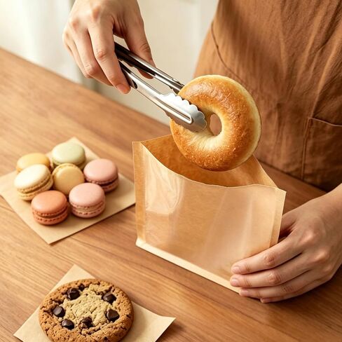 100Pcs Cookie Bags with Seal, 7.1x7.5" Large Heat-Sealable Cookie Bags with Window, Grease Resistant individual Kraft Paper Bags with Thank You Stickers for Bakery & Gifts Packing in Kuwait