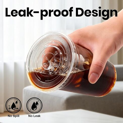 16 oz 25 Pack Clear Plastic Cups with Lids and Straws, [Snap-Lock Leak-Proof] Thickened Disposable Iced Coffee Cups for Smoothies, Bubble Tea and Cold Drinks, BPA Free in Kuwait