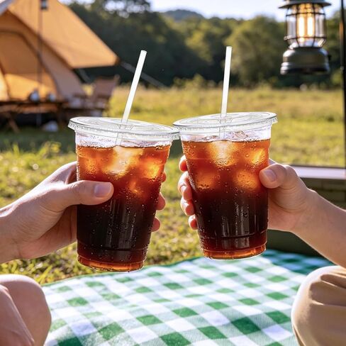 16 oz 25 Pack Clear Plastic Cups with Lids and Straws, [Snap-Lock Leak-Proof] Thickened Disposable Iced Coffee Cups for Smoothies, Bubble Tea and Cold Drinks, BPA Free in Kuwait