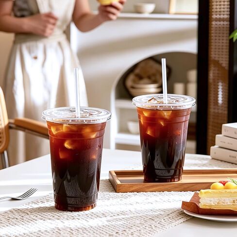 16 oz 25 Pack Clear Plastic Cups with Lids and Straws, [Snap-Lock Leak-Proof] Thickened Disposable Iced Coffee Cups for Smoothies, Bubble Tea and Cold Drinks, BPA Free in Kuwait