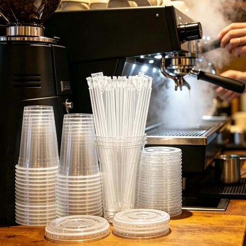 16 oz 25 Pack Clear Plastic Cups with Lids and Straws, [Snap-Lock Leak-Proof] Thickened Disposable Iced Coffee Cups for Smoothies, Bubble Tea and Cold Drinks, BPA Free in Kuwait