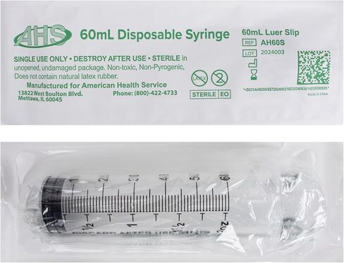 حقنة Luer Slip 60 مل (25 عبوة)، معقمة، مغلفة بشكل فردي، محاقن للسائل، المختبرات العلمية، محاقن تغذية للحيوانات الأليفة، القياس، الطب، التوزيع، والفم in Kuwait