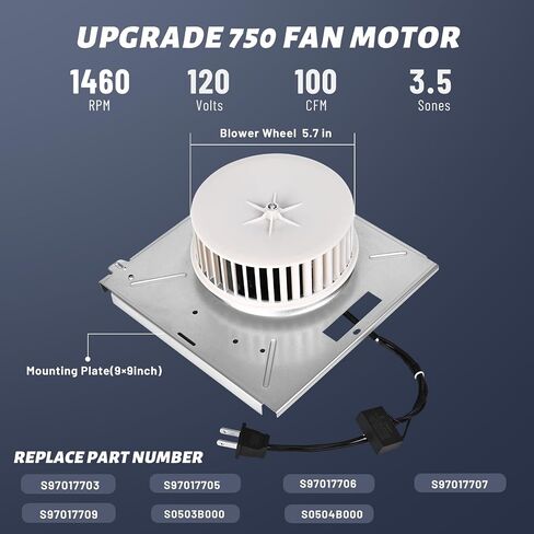 Upgrade 750 751 752 N750 for Nutone 672,672R B Unit Bathroom Fan Motor - Fit for Nutone 671RB, 672R, 751, 752, N750,671,671R,671RB,672,672R - Replace for Broan Exhaust Fan Motor - 100CFM, 3.5 Sones in Kuwait