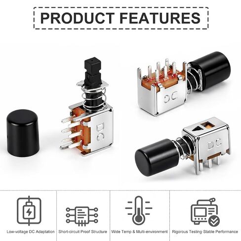25 قطعة 6 دبوس مفتاح بـزر دفع PS-22F02-NF DPDT 2P2T تيار مستمر 12 فولت 3A مفتاح الطاقة الصغيرة مع غطاء أسود لمشاريع PCB الإلكترونية لتقوم بها بنفسك in Kuwait