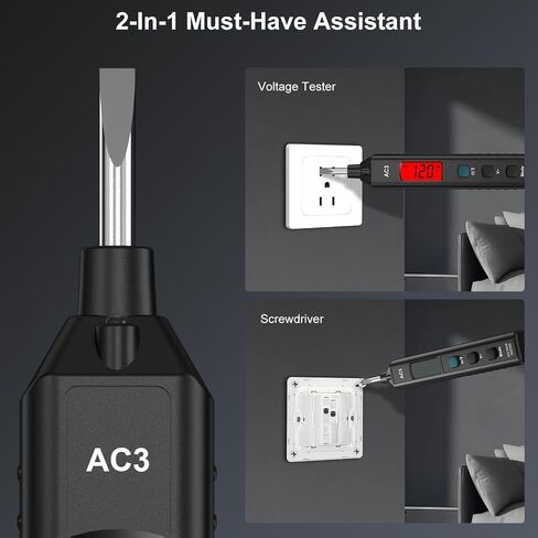جهاز اختبار الجهد الكهربي HANMATEK AC3، قلم اختبار كهربائي غير ملامس مع شاشة LCD، فحص السلك المباشر، اختبار الاستمرارية وقطبية البطارية، تيار متردد 12-300 فولت، إضاءة خلفية مزدوجة اللون، مصباح يدوي، إيقاف التشغيل التلقائي in Kuwait