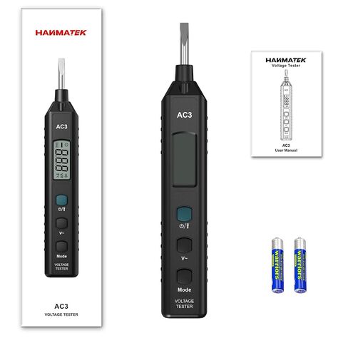 جهاز اختبار الجهد الكهربي HANMATEK AC3، قلم اختبار كهربائي غير ملامس مع شاشة LCD، فحص السلك المباشر، اختبار الاستمرارية وقطبية البطارية، تيار متردد 12-300 فولت، إضاءة خلفية مزدوجة اللون، مصباح يدوي، إيقاف التشغيل التلقائي in Kuwait