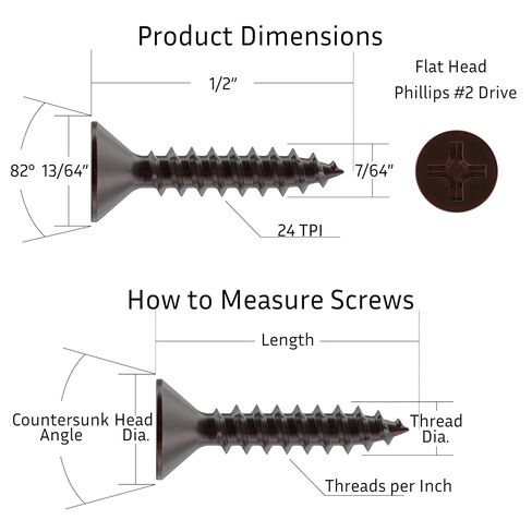 #4 x 1/2" Antique Copper Flat Head Phillips Wood Screws - Pack of 25 - Self Tapping Screws for Wood - FH412-SAC in Kuwait