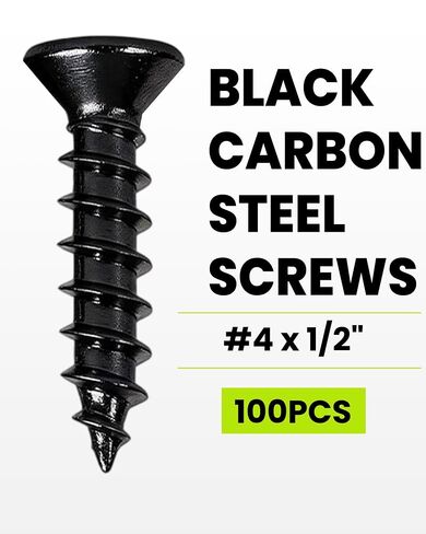 100pcs #4 X 1/2"" Wood Screws, Flat Head Screw, Small Screw, Black Screws, | Carbon Steel,Rust Resistant Screws, Drywall Screws,Repair Screws Used in Small Appliances, and Crafts (M3 x12mm) in Kuwait