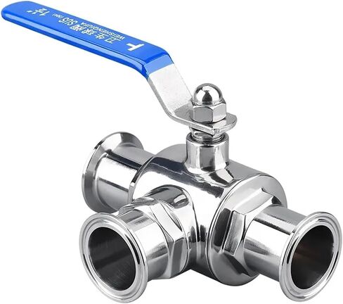 2"(51mm) Ferrule 64mm Tri Clamp Three Way Ball Valve For T-type Ball Valve with Blue Locking Handle SS304 in Saudi Arabia