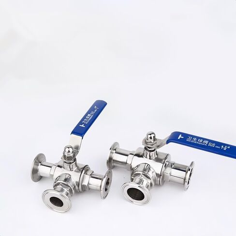 2"(51mm) Ferrule 64mm Tri Clamp Three Way Ball Valve For T-type Ball Valve with Blue Locking Handle SS304 in Saudi Arabia