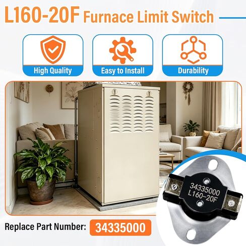 34335000 فرن حد التبديل ترموستات L160-20F متوافق مع الناقل Tempstar ICP C8MPN100F14B2 PGC036K060E للقرص الحراري، مفتاح إعادة ضبط تلقائي لترموستات للفرن in Kuwait