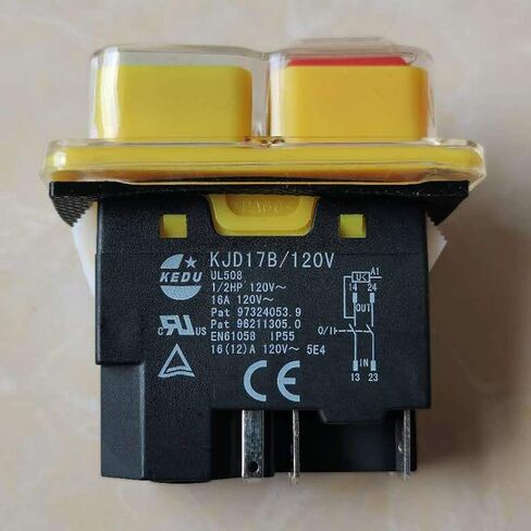 KEDU KJD17B/120V 5Pins Electromagnetic Switch ON-Off Waterproof Pushbutton Switches with Power-Off and Under-Voltage Protection 120V 1/2HP 16(12) A 5E4 CE (KJD17B/120V-5Pins) in Kuwait