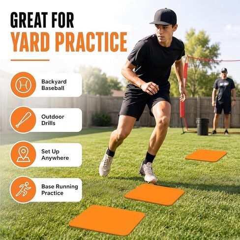 Hiboom 3 Pcs Baseball Bases for Yard with Portable Carrying Bag, Throw Down Bases 1st, 2nd, 3rd Softball Kickball Rubber Base Sets for Field Backyard Playground Practice Adults in Kuwait