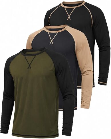 3 Pack Men's Long Sleeve Raglan T-Shirts Breathable Quick Dry Athletic Workout Shirts Casual Tee Tops for Work Gym Daily Wear in Kuwait