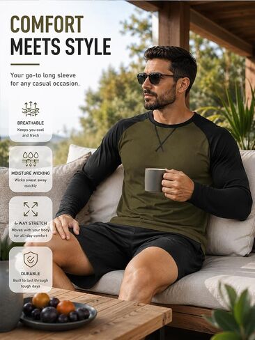 3 Pack Men's Long Sleeve Raglan T-Shirts Breathable Quick Dry Athletic Workout Shirts Casual Tee Tops for Work Gym Daily Wear in Kuwait