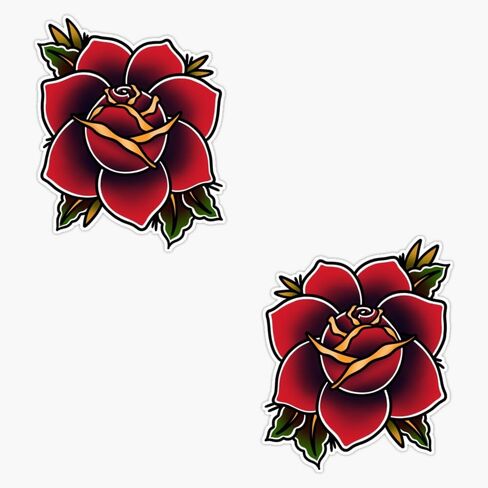 Red Rose Tattoo American Traditional Bumper Sticker Vinyl Decal 5" in Kuwait