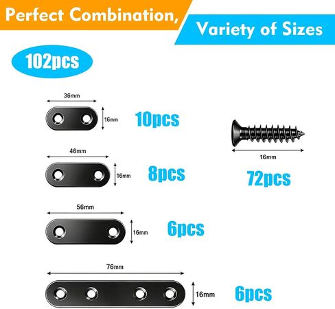 30 Sets Stainless Steel Straight Bracket Kit - 36mm/46mm/56mm/76mm Flat Mending Plates with 72 Screws for Wood Repair, Furniture, Cabinets & DIY Projects in Kuwait