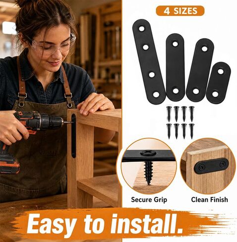 30 Sets Stainless Steel Straight Bracket Kit - 36mm/46mm/56mm/76mm Flat Mending Plates with 72 Screws for Wood Repair, Furniture, Cabinets & DIY Projects in Kuwait