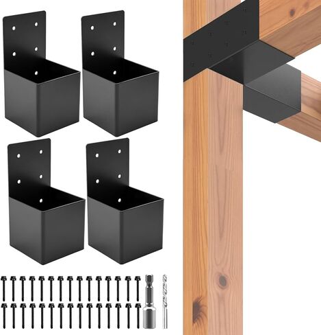 HANBENTYTEX 4Pac 4x4 Pergola Post Top Rafter Bracket Kit، شديد التحمل 14 مقياس جناح قوس فعلي لـ 3.5 بوصة × 3.5 بوصة عمود خشبي مربع، قوس موصل شعاع خشبي DIY مع مسامير للشرفة، كابينة السجل in Kuwait