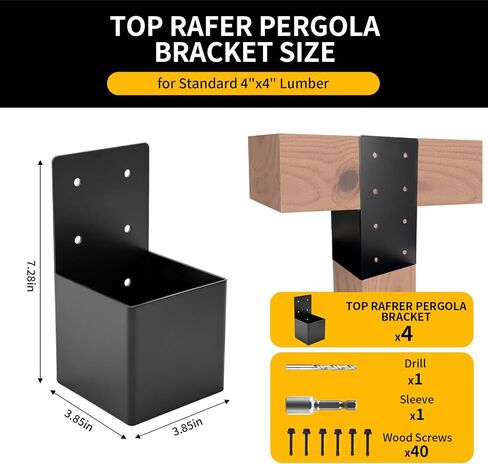 HANBENTYTEX 4Pac 4x4 Pergola Post Top Rafter Bracket Kit، شديد التحمل 14 مقياس جناح قوس فعلي لـ 3.5 بوصة × 3.5 بوصة عمود خشبي مربع، قوس موصل شعاع خشبي DIY مع مسامير للشرفة، كابينة السجل in Kuwait