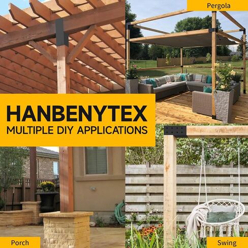 HANBENTYTEX 4Pac 4x4 Pergola Post Top Rafter Bracket Kit، شديد التحمل 14 مقياس جناح قوس فعلي لـ 3.5 بوصة × 3.5 بوصة عمود خشبي مربع، قوس موصل شعاع خشبي DIY مع مسامير للشرفة، كابينة السجل in Kuwait
