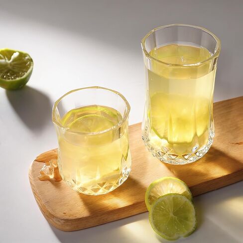 Ruckae Drinking Glasses Set of 8,11 oz and 7 oz Kitchen Water Glass Cups Set,Clear Curvature Glassware Dishwasher Safe,Mixed Drinkware for Beer,Juice,Cocktail,Whiskey,Milk and Various Mixed Drinks in Kuwait