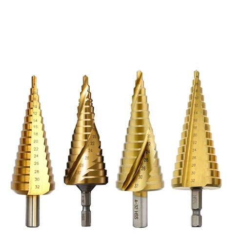 1Pcs Step Drill Bits HSS Spiral Straight Grooved Triangle Hex Quick Change Shank Metal Woodworking Hole Cutter(Titanium Type 1,4-22mm(10 Steps)) in Kuwait