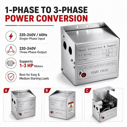 SCM03 1-3 Hp Static Phase Converter for Mill Drill Lathe Saw, Single to 3 Phase Converter in Kuwait