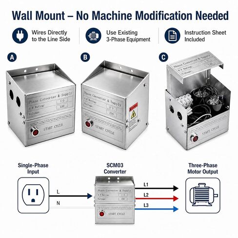 SCM03 1-3 Hp Static Phase Converter for Mill Drill Lathe Saw, Single to 3 Phase Converter in Kuwait