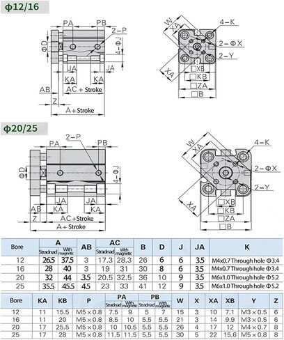 TACQ Series Thin Three-Axis Three-Bar Guide Rod Cylinder, 12/16/20/25/32/40/50/63mm Bore, 5-100mm Stroke(Stroke 15mm,TACQ16 (Bore 16mm)) in Kuwait