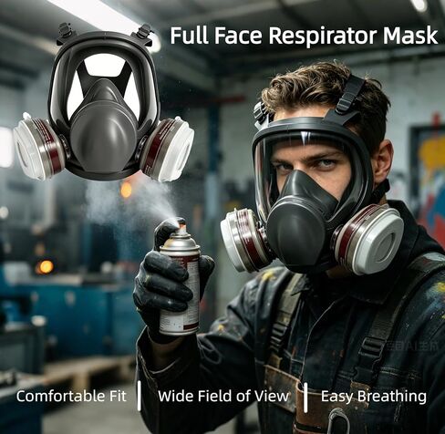 Full Face Respirator Mask With Filters,Gas Mask & Reusable Paint Mask For Spraying,Painting,Welding, Sanding, Woodworking,Construction,Polishing,DIY and Other Work in Kuwait