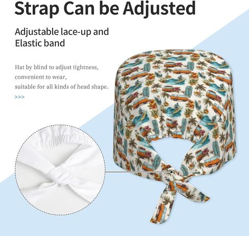 Surf Van Tropical Pattern Print Scrub Caps Women Men, Nurse Cap Surgical Caps Scrub Hats for Women Men, Adjustable Working Cap with Sweatband Black in Kuwait