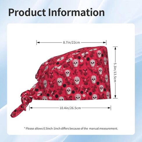 Red White Skull Floral Print Scrub Caps Women Men, Nurse Cap Surgical Caps Scrub Hats for Women Men, Adjustable Working Cap with Sweatband in Kuwait