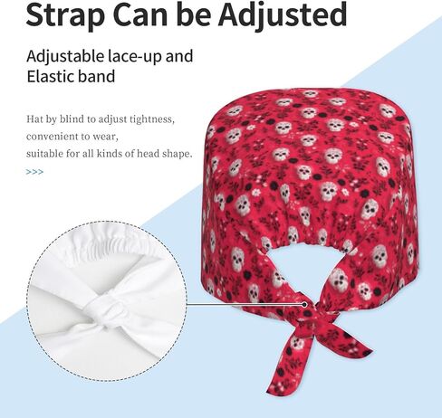 Red White Skull Floral Print Scrub Caps Women Men, Nurse Cap Surgical Caps Scrub Hats for Women Men, Adjustable Working Cap with Sweatband in Kuwait