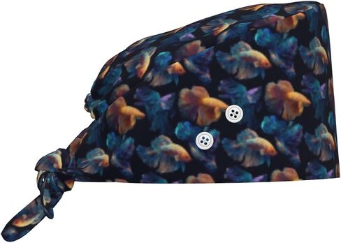 Elegant Blue Goldfish Print Scrub Caps Women Men, Adjustable Nurse Cap Surgical Caps Scrub Hats for Women Men, Working Cap with Buttons for Hanging Face Masks in Kuwait